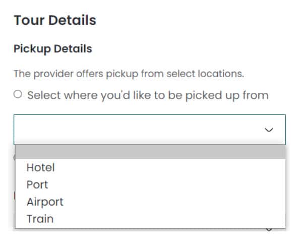 booking questions - Selection of the arrival departure mode