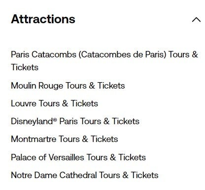 attractions - list of attractions